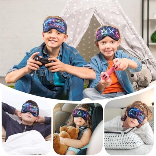 TeTupGa 2 Pack Sleep Mask for Kids Boys, Silk Blackout Eye Mask for Sleeping, with Adjustable Strap Adult Children's Bedtime Eye Cover for Side Sleepers, Travel & Home Use (2Pcs Game-B) — view 4