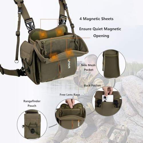 WOLFHUNT Binocular Harness Chest Pack Magnetic Closure, Bino Case with Detachable Rangefinder Pouch, Camouflage Bino Bag with Adjustable Strap for Hunting, Field Observation — view 3
