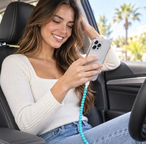 MyfavoriteK Stylish Beaded Phone Charger Cable Metallic Colors USB Cable 2 in1 USB-C and iPhone-Compatible Charging Cord 3.3ft Cord for Smartphones (Turquoise) — view 3