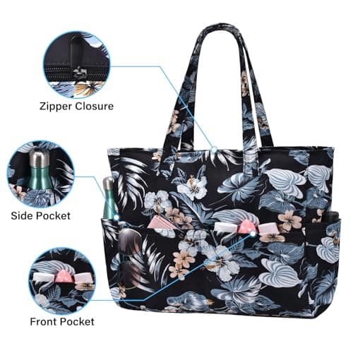 oscaurt Beach Bag Large Tote Bag for Women with Zip Waterproof Weekend Bag Casual Shoulder Handbags for Gym Swimming Saunas — view 3
