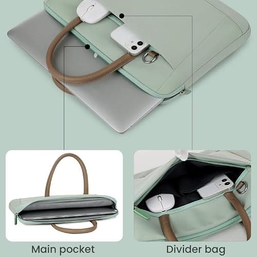 FUNSEED 15.6 Inch Laptop Bag for Women Men Polyester Lightweight Solid Work Computer Laptop Messenger Briefcase Bag for Travel Office, Green, Large — view 5