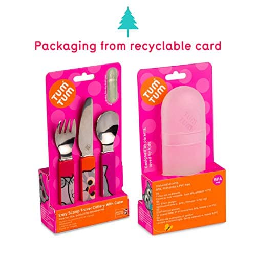 TUM TUM Toddler Cutlery Set with Travel Case, 3 Pcs Kids Cutlery Set Stainless Steel Includes 1 x Fork/Spoon/Knife, Kids Travel Cutlery Sets, BPA Free (Bluebell The Cat) — view 6