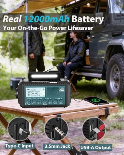 Roxicosly 12000mAh Solar Wind Up Radio with Phone Charger, 5-Ways Powered — view 3
