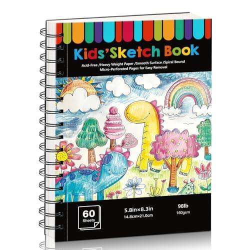 A5 Sketch Book for Kids, 160gsm Hardcover Spiral Drawing Pad, 60 Sheets