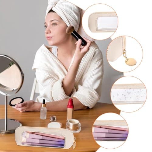 Small Clear Makeup Bag, PU Leather Travel Makeup Brush Case — view 6