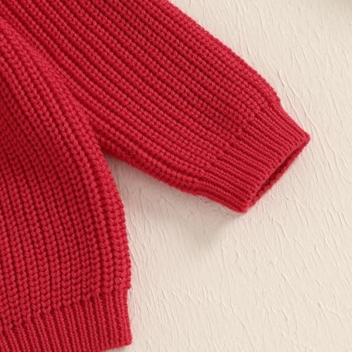 Geagodelia Toddler Baby Boy Girl Warm Sweater Long Sleeve Crew Neck Solid Color Knitted Pullovers Tops Knit Jumpers Sweatshirt Chunky Knitwear Fall Winter Clothes Outfits (Red, 2-3 Years) — view 6