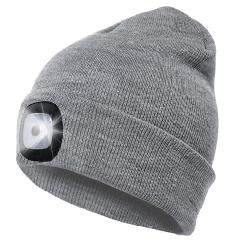 ltteea LED Lighted Beanie Cap,Unisex 4 LED Running Headlamp Cap USB Rechargeable Winter Warm Knit Hat with Light Perfect Dad Gifts in Christmas for Men Women Walking Night,Running,Camping,Hiking Grey — view 2