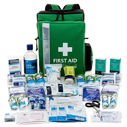 Large First Aid Kit Rucksack – Fully Stocked Workplace First Aid Kit with Mini First Aid Kit, 500ml Eyewash, Burn Dressing & Ice Pack – British Standard – UK Assembled