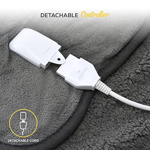 MONHOUSE 130X160 cm Soft Electric Sofa Blanket - Fleece Single Heated Throw With Digital Controller - Machine Washable Bed Throw, Timer up to 9 hours, 9 Heat Settings, Auto Shutoff - Dark Grey Sherpa — view 3