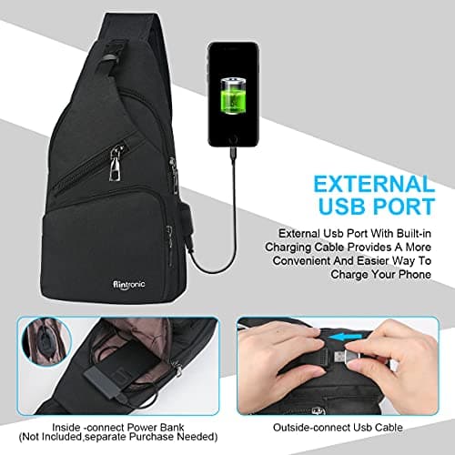 flintronic Sling Bag, Anti-Theft Chest Bag Small Shoulder Bag, Men's Rucksack with USB Charging Port & Reflective Strip, Crossbody Backpack for Outdoor Hiking and Traveling - USB Cable Included — view 3