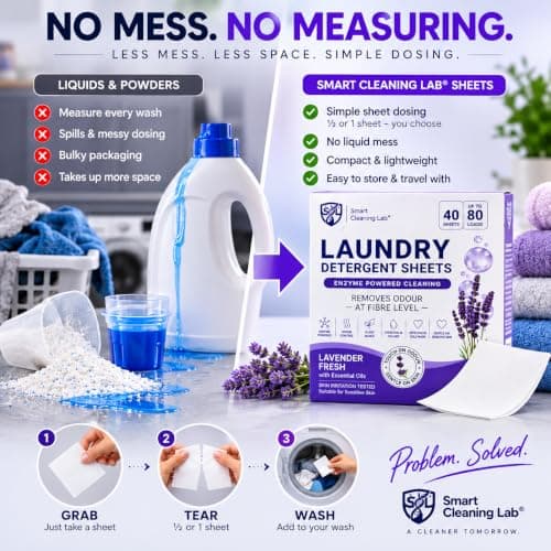 Smart Cleaning Lab® Laundry Detergent Sheets, 40 Sheets Up to 80 Loads, Enzyme Powered Odour Removal at Fibre Level, Effective in Cold Wash, Sensitive Skin Tested, Lavender Fresh. — view 3