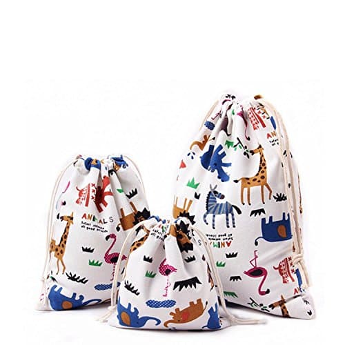 Amoyie Cotton Drawstring Bag 3pcs, Kids Storage Bag, Fabric Organiser Pouch