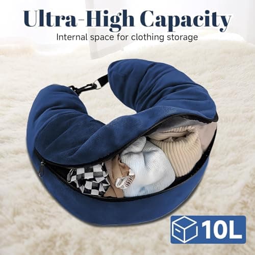HAVIRI Fillable Travel Pillow, Portable Empty Neck Pillow Stuffable for Travel with Adjustable Straps, Soft Airplane Pillows Stuffable for Essentials Extra Luggage, Travel Essentials(Blue) — view 4