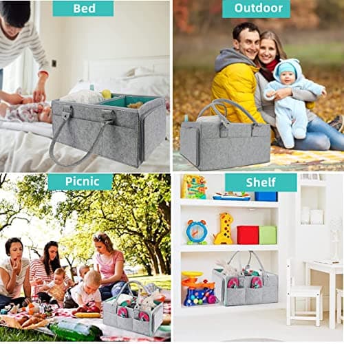 Baby Diaper Caddy Organizer, Foldable Felt Nursery Storage Bag Flexible Compartments Multi Pockets Portable Organiser Bag for Baby Changing Nappy, Wipes, Newborn Shower Toys Bag — view 5