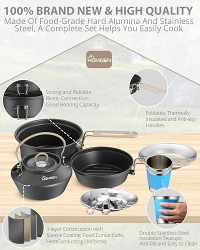 HOMGEN Non-Stick Anodized Aluminum Camping Cooking Set for 2-3 People — view 3