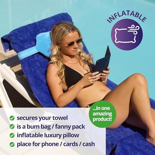 ITSA Towel Trapper | Inflatable Travel Beach Pillow | Sunlounger beachTowel Strap | Portable Pillow | Towel Gripper, Neck Support Blow Up inflatable pillow (Hot Pink) — view 5