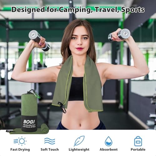 BOGI Microfibre Travel Towel,Quick Dry,Soft Lightweight,Super Absorbent & Ultra Compact Camping Towel for Beach Sports Swimming Gym Yoga Camping Hiking (M:100cmx50cm-AGreen) — view 6