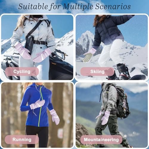 Andiker Women Waterproof Ski Gloves, Winter Touchscreen Thermal Gloves with Fleece, Windproof Snowboard Glove for Skiing Running and Cycling (Purple-white) — view 5