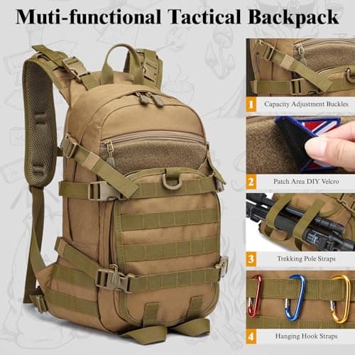 POWER KING 25L Military Tactical Backpack, Practical Rucksack for Men with Molle System Outdoor Hiking Backpack Army Backpack for Trekking, Traveling, Mountaining, Khaki — view 6