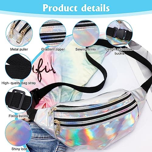 Firtink 2Pcs Shiny Bumbag,Holographic Waist BagFanny Double Zipper Belt Bag — view 3
