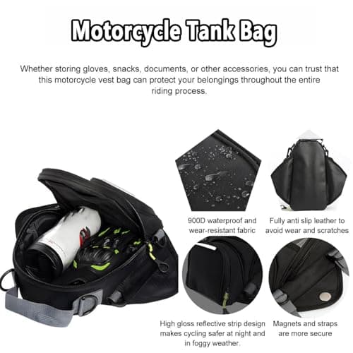 YSNFDN Motorcycle Tank Bag for Honda CBR 1100 XX CBR 1100XX, Waterproof Magnetic & Strap-On Motorcycle Fuel Tank Bag with Multi-Compartment Storage for Touring & Commuting,A — view 4