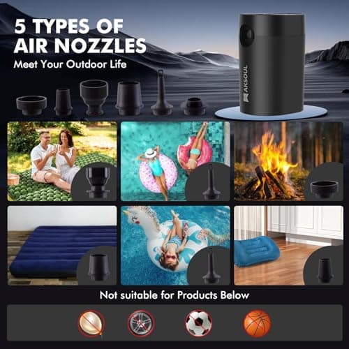 Electric Air Pump for Airbed Inflatables: 4000Pa 200L/min AA Battery Powered Mini Portable Vacuum Pumps Small Inflator for Pool Swimming Inflatable Travel Mattress Camping Air Bed — view 6