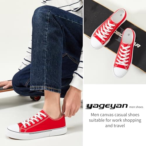 yageyan Men Canvas Low top Shoes Classic Casual Sneakers Black and White Fashion Shoes, Red, 12 — view 2
