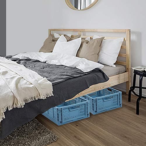 Tuevob Plastic Drawer Organizer Collapsible Storage Boxes Crate,4-Pack Stackable Folding Storage Basket Closet Containers Toy Organiser for Home Office Bedroom Kitchen Drawer Pull Out Under Bed-Blue — view 5