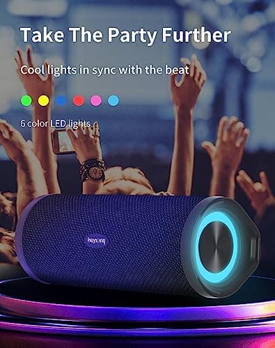 HEYSONG Portable Bluetooth Speaker, Waterproof Outdoor Speakers with LED Light, Enhanced Bass, IPX7 Floating, 40H Play, TF Card, True Wireless Stereo for Party, Shower, Biking, Gifts for Men — view 3