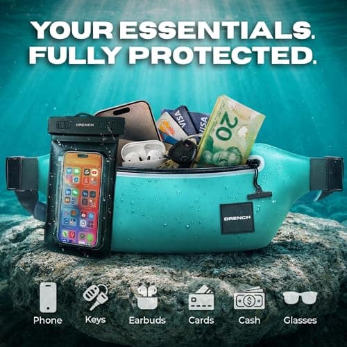 Drench 100% Waterproof Teal Bum Bag & Phone Pouch Set | IPX8 Submersible Waterproof Waist Bag for Kayaking, Paddleboarding & Beach Holidays | Waterproof Pouch for Phone & Travel Essentials — view 4