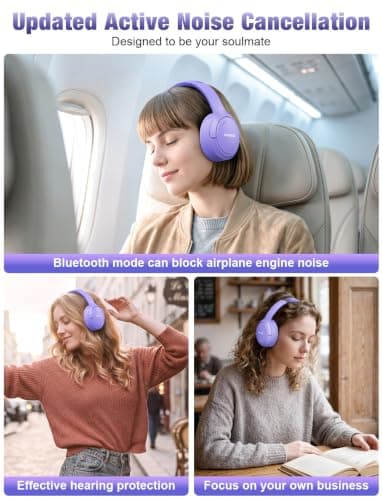 RUNOLIM Hybrid Active Noise Cancelling Headphones, Bluetooth Headphones Wireless Over Ear with Microphone, 100H Playtime, Foldable Wireless Headphones with HiFi Audio, Deep Bass for Home Travel Office — view 6