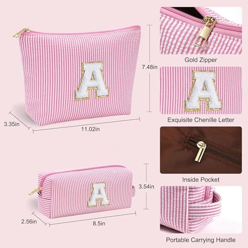 Parima Birthday Gifts for Girls - Personalized Initial Cute Pink Cosmetic Makeup Bag Pouch Make Up Bags Travel Toiletry Bag for Her Mom Girlfriend Wife Teacher 18th Birthday Gifts for Girls H — view 4