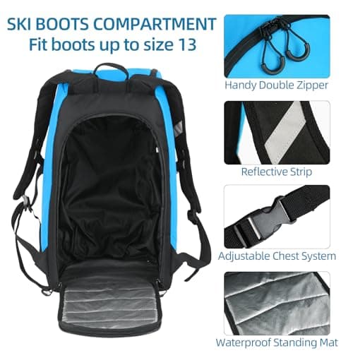 AUMTISC Ski Boot Backpack Boot Bag Ski Backpack for Boots Helmet Boot Helmet Goggles Gloves Ski Equipment — view 5