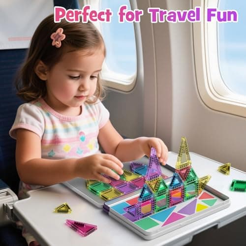 40PCS Mini Magnetic Tiles Travel Set with Metal Tin - Building Base & Storage, Portable Travel Toys for Kids Road Trip Aeroplane, STEM Educational Magnet Tiles for 3+ Boys Girls Toddlers — view 2