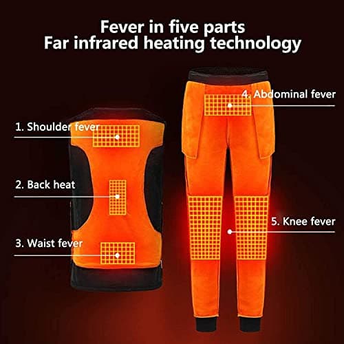 Electric USB Thermal Underwear Set for Men Women, Heated Long Johns Travel Heated Pants and Top(No Battery)(Male Black,M-Medium) — view 5
