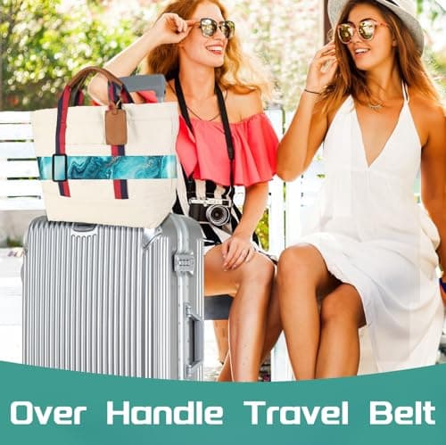 OffiEase Luggage Straps for Suitcases Travel Belt - Baggage Identifiers Suit Case Accessories with Buckle Nylon Adjustable Band Over Handle for Airport 2 pack Cyan Marble — view 6