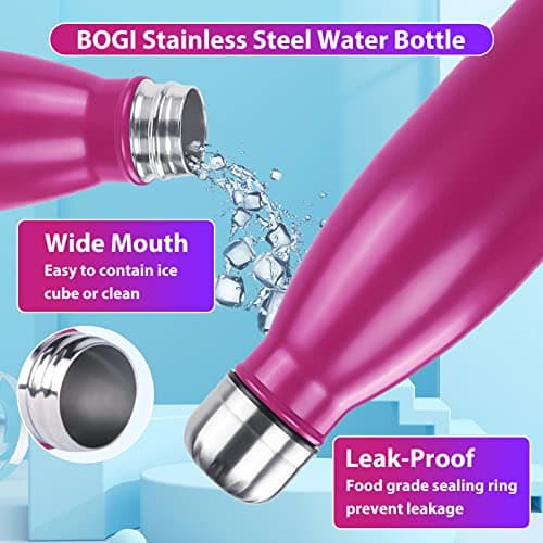 Bogi 17 Ounce Travel Mug Double-Walled Drinks Bottle Stainless Steel Water Bottle for Outdoor Sports Hiking Camping Cycling Office and Everyday Use, Cold For 12 Hours & 24 Hot + 1 Brush Gift, hot pink — view 5