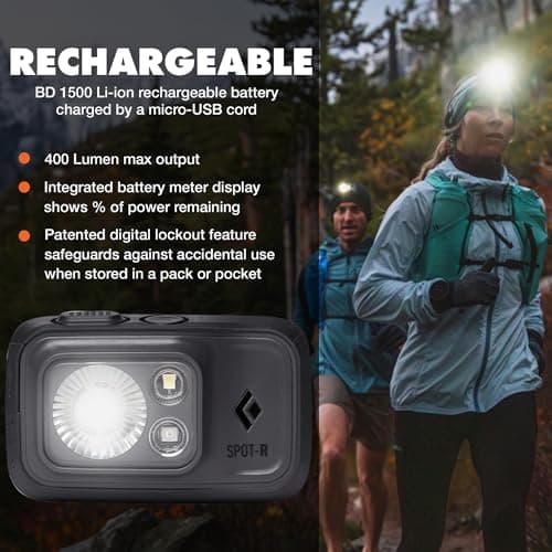 Black Diamond Spot 400-R Rechargeable Head Torch | 400 Lumens, Dimmable | Micro-USB Charging | Waterproof & Compact | Camping, Hiking, Running | Graphite — view 2
