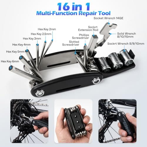 Beginreally Puncture Repair Kit Bicycle with Storage Bag, Complete Bicycle Tyre Repair Kit with Mini Pump and 16-in-1 Bike Tool Kit for Road Mountain Bike Emergency Fixes — view 3