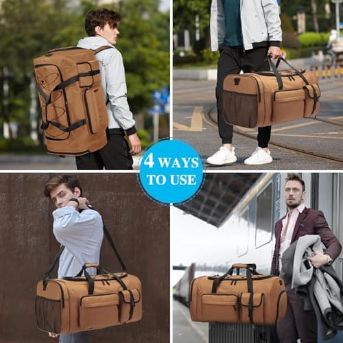 TAIHOYIN Large Gym Bag Backpack with Shoes Compartment, 70L Heavy Duty Sports Duffle Bag for Men & Women, Workout Duffel Bag, Weekender Overnight Backpack for Travel Camping, Khaki — view 2