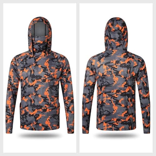 Brown Mens UV Protection Fishing Hoodie with Mask Camouflage Hoodie Long Sleeve Fishing Shirt Hoodies Breathable Quick Drying Rash Guard Clothing Loose Summer Athletic Running Tops for Sea Hiking XXL — view 3