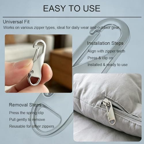 LIIMZII 2 Pcs Zipper Pulls, Metal Zip Pull Tabs Replacement, Spare Universal Zippers Tab Pullers, Removable Repair Kit for Luggage, Backpacks, Suitcases, Jackets, Purses, Handbags, DIY (Silver) — view 4