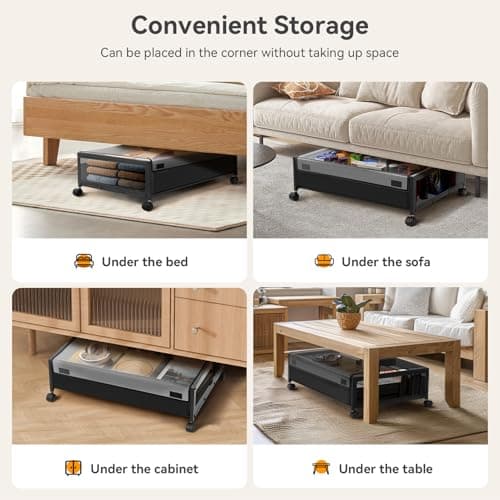 Warmiehomy Underbed Storage on Wheels 2 Pack Storage Boxes with Lid Metal Frame Under Bed Shoe Storage Visible Under The Bed,Storage for Clothes Shoes Toys Blankets — view 5