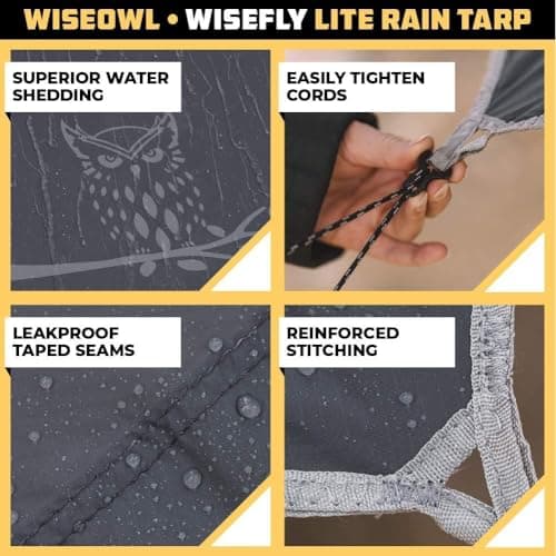 Tarp Awning Waterproof Tent Tarpaulin as Rain and UV Protection for Hammock, Camp Bed, Beach Camping Accessories, Emergency Tent, Outdoor Equipment (Dark Grey) — view 3