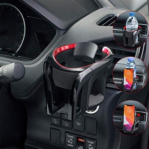 Tawveml UMISKY Car Cup Holder Mount, 2 in 1 Adjustable Smart Phone Mount Bracket Stand Cradle Car Air Vent Cup Holder for Hot Drinks Compatible with Most Vehicles (Red&Black)