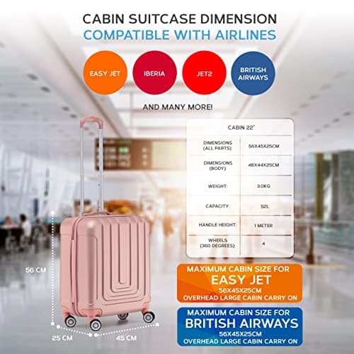 Flight Knight Premium Hard Shell Lightweight Cabin Suitcase - 8 Spinner Wheels - Built-in TSA Lock & USB Port - Luggage Approved for Airlines Including easyJet Large Cabin - 56x45x25cm — view 3