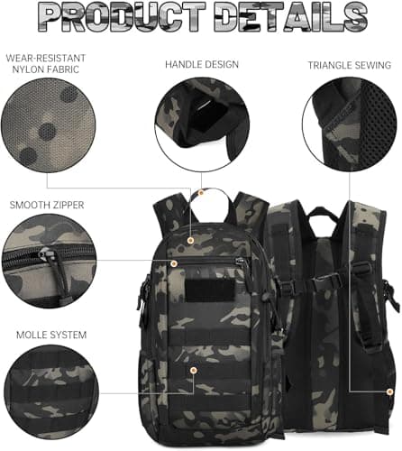 HUNTVP Small Backpack 10L 20L 30L, Tactical Military Molle Backpack Mini Rucksack, School Bag, Daypack Rucksacks for Men Women Boys Girls College, Travelling, Cycling, Hiking, Gym, Running, Outdoors — view 5