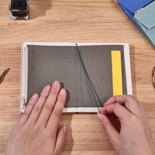 CRASPIRE Travelers Notebook Zipper Pocket Canvas 5 x 3.8in Insert Refill Pouch for Passport Size File Folder with Elastic Band Olive Planner Wallet Card TN Accessory Holder Paper Storage Bag Journal — view 3