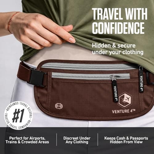 VENTURE 4TH RFID Blocker Money Belt for Men and Women (Brown). — view 4
