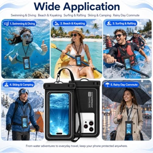 Lafefe Waterproof Phone Pouch IPX8 Floating Waterproof Phone Case for 7.5 Inch Phones with HD Touch Screen & Adjustable Lanyard for Swimming Beach Diving Kayaking - Black & Grey — view 6